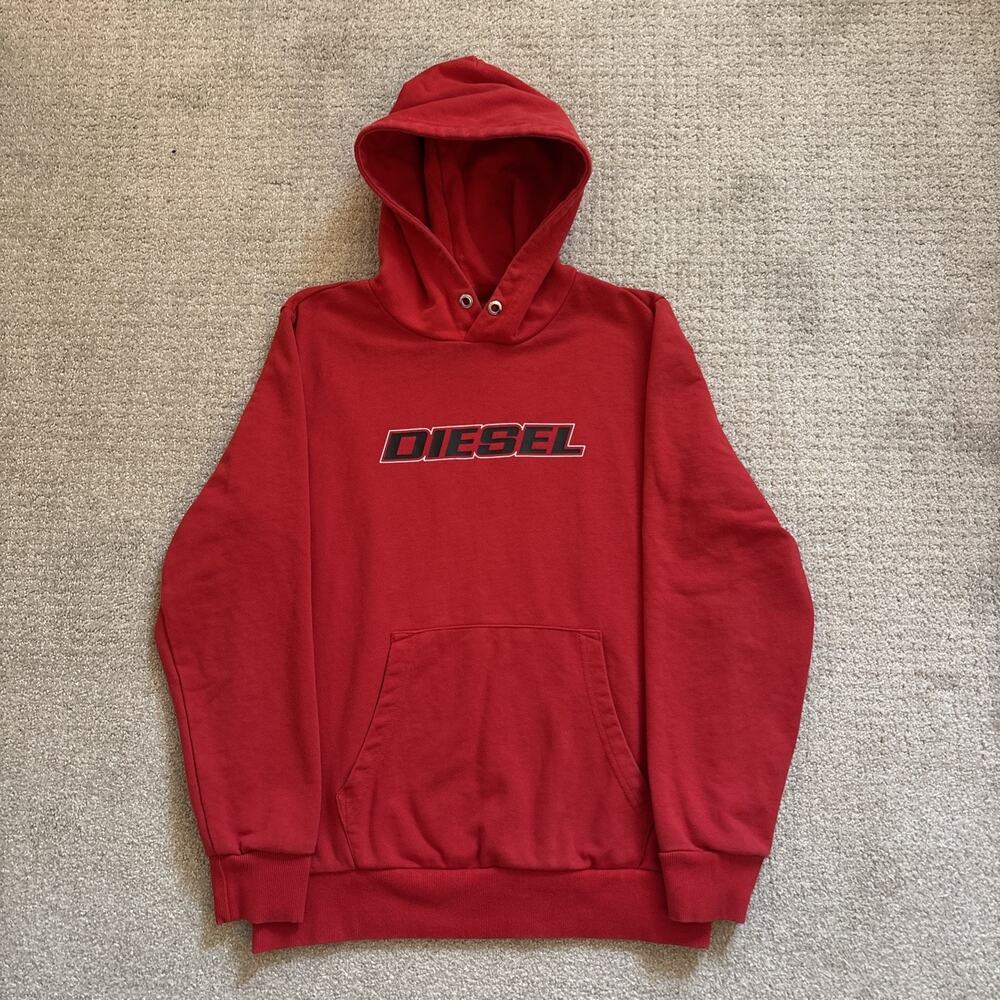 Diesel Girk Hoodie Mens Sz S Red Fleece Pullover Graphic Logo Only The Brave